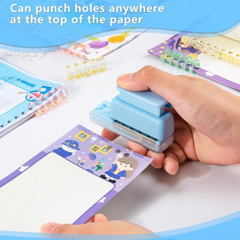 IMLIKE Mini 5-Hole Binding Machine - 5 Holes Binding Machine with 16 Loose-Leaf Binding Strips - Easy to Add or Remove Papers, 4 Sheets Capacity (A4/30 Holes, B5/26 Holes, A5/20 Holes) - Blue - Image 5